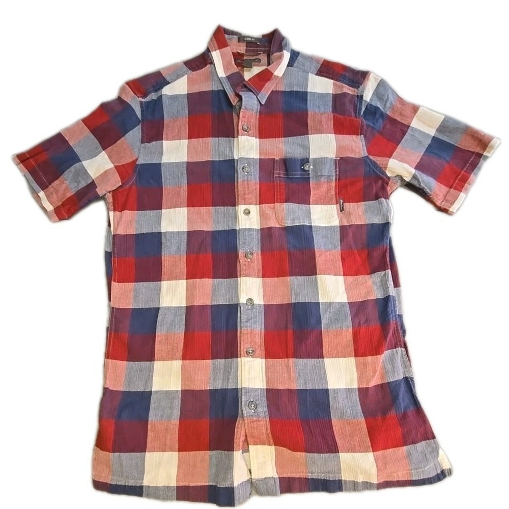 Eddie Bauer Shirt Men's TL Wrinkle Free Short Sleeve Red Button Up Plaid Tall L